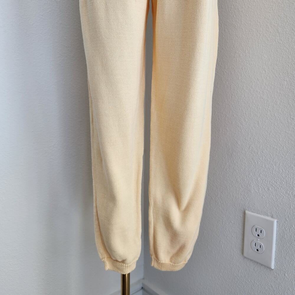 Vintage 90s Pastel Butter Yellow Cotton Knit High Waisted Jogger Pants XS S - Picture 3 of 9